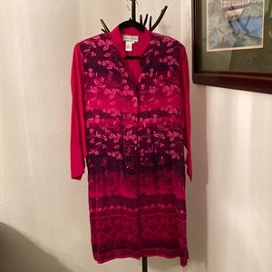 Diane Gilman Silk Set Long Blouse Tunic & Pants Magenta Size L